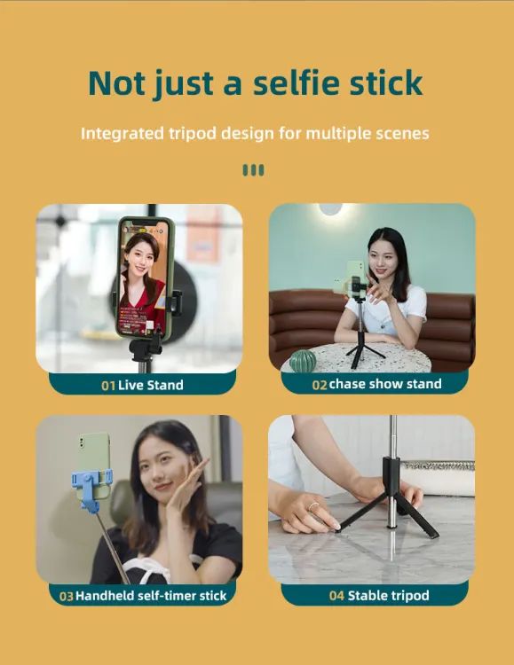 4 in 1 Wireless Selfie With Fill Light Stick Tripod Bluetooth Shutter selfie Light foldable Selfie stick for all Phone Extendable With charging Cable Detachable Bluetooth Shutter