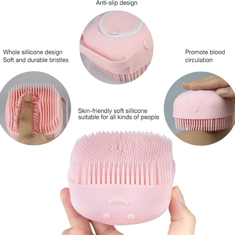 Soft Silicone Bath Brush with Hooks | Baby & Adult Body Scrubber | Random Color | With Box