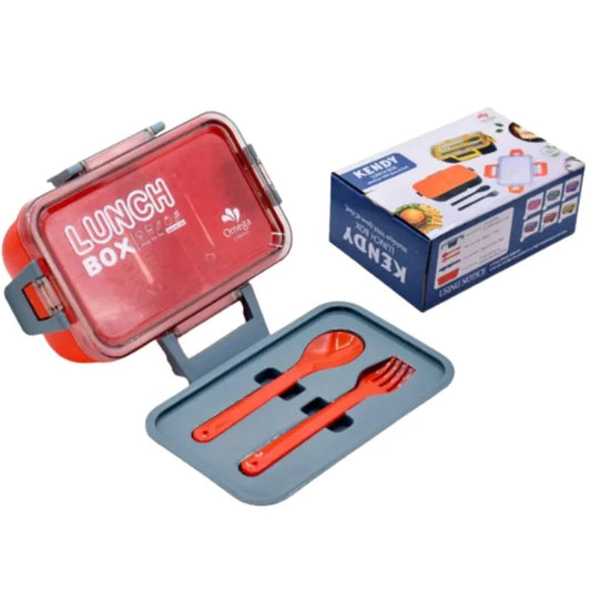 Kendy Lunch Box with Spoon & Fork | 2-Compartment Portable Tiffin Box for School & Office