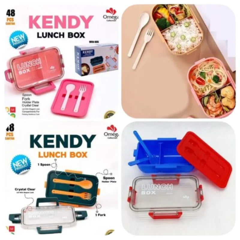 Kendy Lunch Box with Spoon & Fork | 2-Compartment Portable Tiffin Box for School & Office
