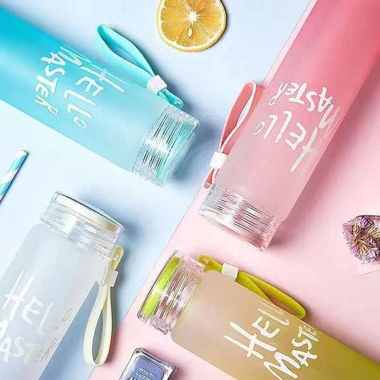 White Frosted Glass Water Bottle | Leak-Proof Insulated Bottle with Hello Master Decal Logo | 400ml