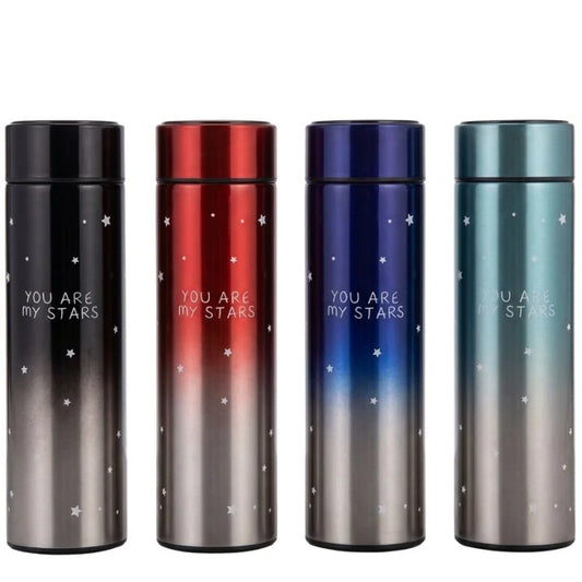LED Temperature Display Water Bottle Stars Design | Smart Stainless Steel Vacuum 500ml Flask | Random Color