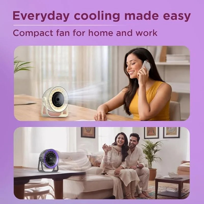 Desktop Circular Rechargeable Fan with 360° Adjustable Airflow | Model QL-02 | Quiet Personal Cooling Fan for Home, Office & Bedroom | Random Color