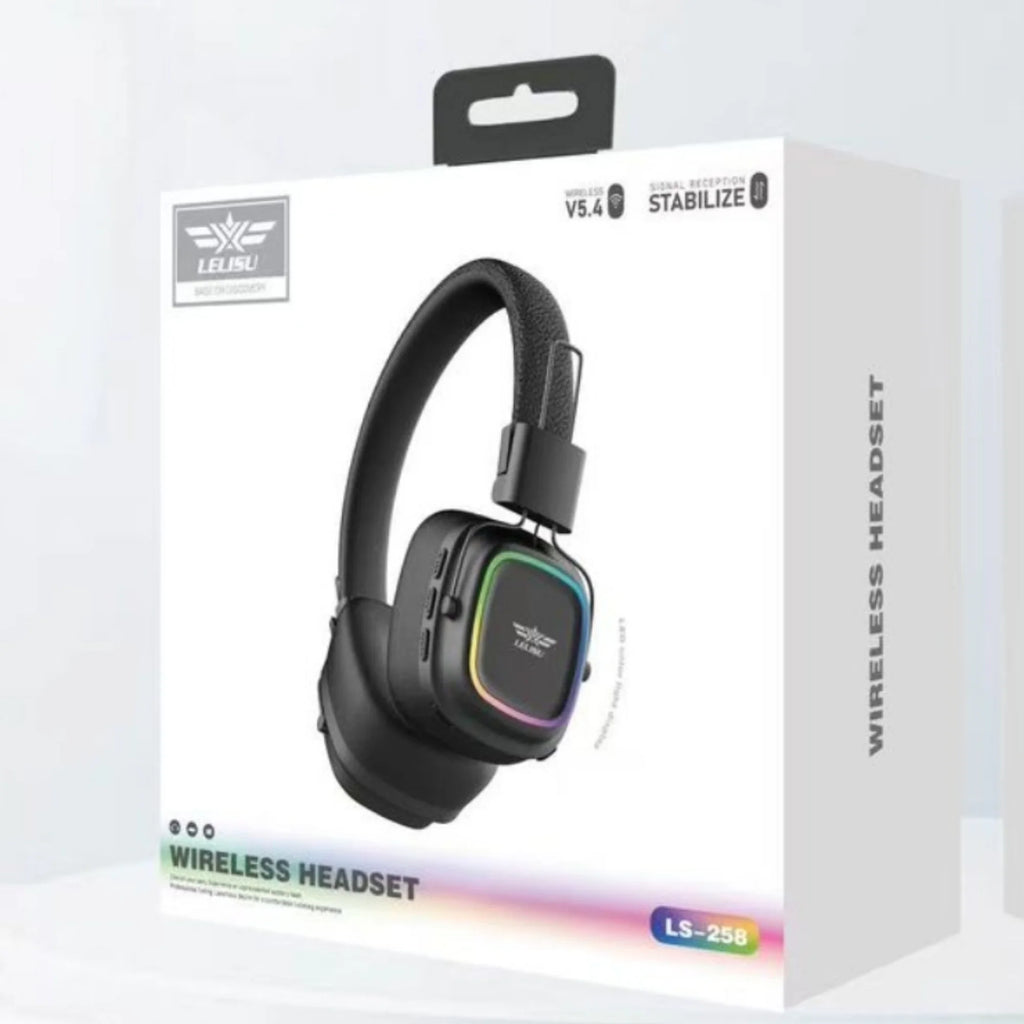 Lelisu LS-257 Wireless Stereo Headphones | Bluetooth 5.4 Over-Ear Headset with Type-C Charging & LED Lights