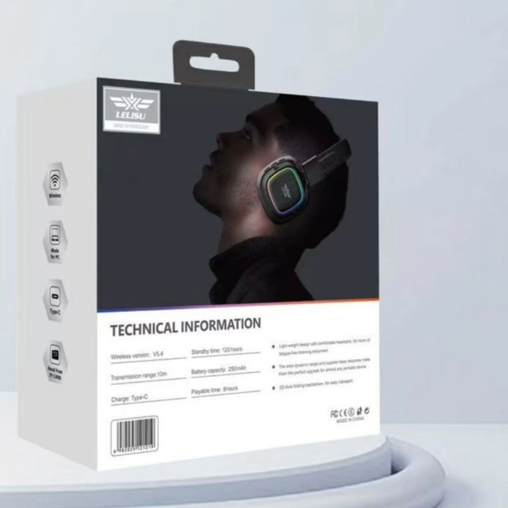 Lelisu LS-257 Wireless Stereo Headphones | Bluetooth 5.4 Over-Ear Headset with Type-C Charging & LED Lights