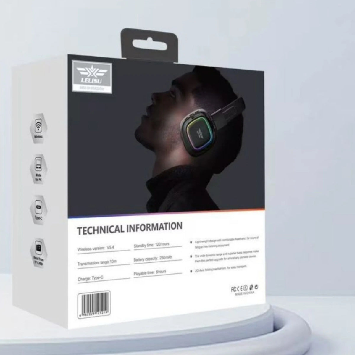 Lelisu LS-257 Wireless Stereo Headphones | Bluetooth 5.4 Over-Ear Headset with Type-C Charging & LED Lights