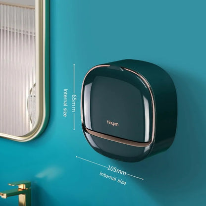 Dark Green | Self-Adhesive Wall-Mounted Luxury Soap Holder with Lid and Drainage Tray