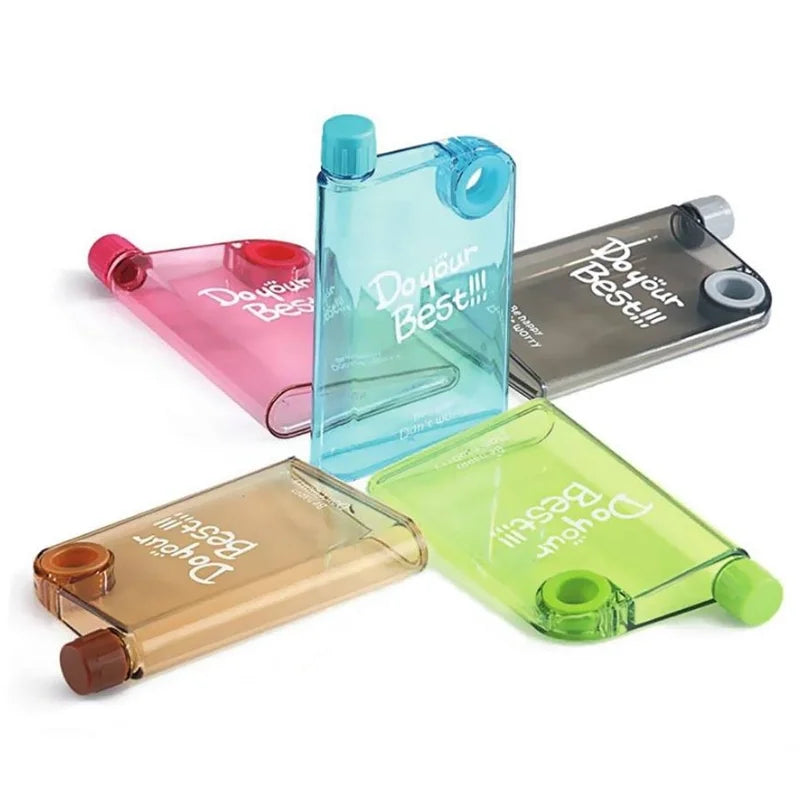Black Ultra Slim Notebook Style Water Bottle 380ml | Portable Memo Bottle for Travel, School & Office