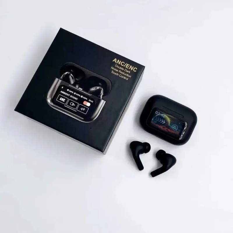 White A9 Pro ANC Bluetooth 5.4 Wireless Earbuds with Smart Screen and Active Noise Cancellation