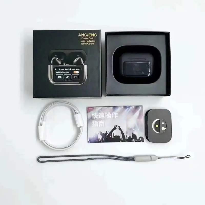 White A9 Pro ANC Bluetooth 5.4 Wireless Earbuds with Smart Screen and Active Noise Cancellation