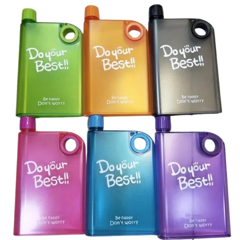 Orange Ultra Slim Notebook Style Water Bottle 380ml | Portable Memo Bottle for Travel, School & Office