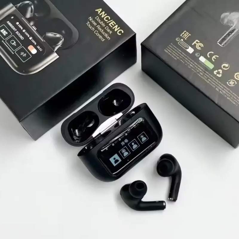 White A9 Pro ANC Bluetooth 5.4 Wireless Earbuds with Smart Screen and Active Noise Cancellation