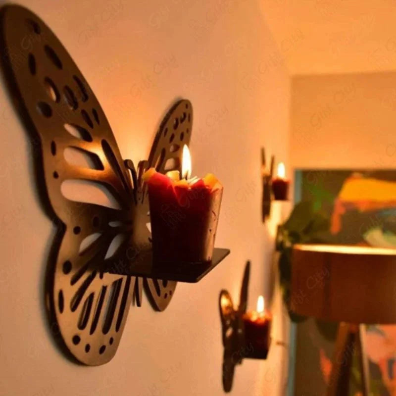 Wooden Butterfly Wall Shelf | Laser Cut MDF Wall Art Decor | Decorative Floating Shelf & Candle Holder | pack of 3