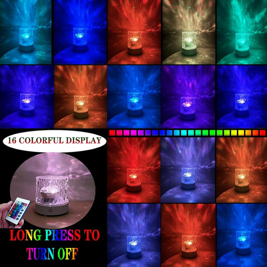Water Ripple Lamp | 16-Color Rotating LED Night Light with Remote
