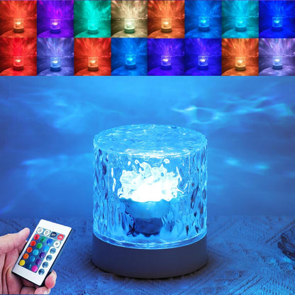 Water Ripple Lamp | 16-Color Rotating LED Night Light with Remote