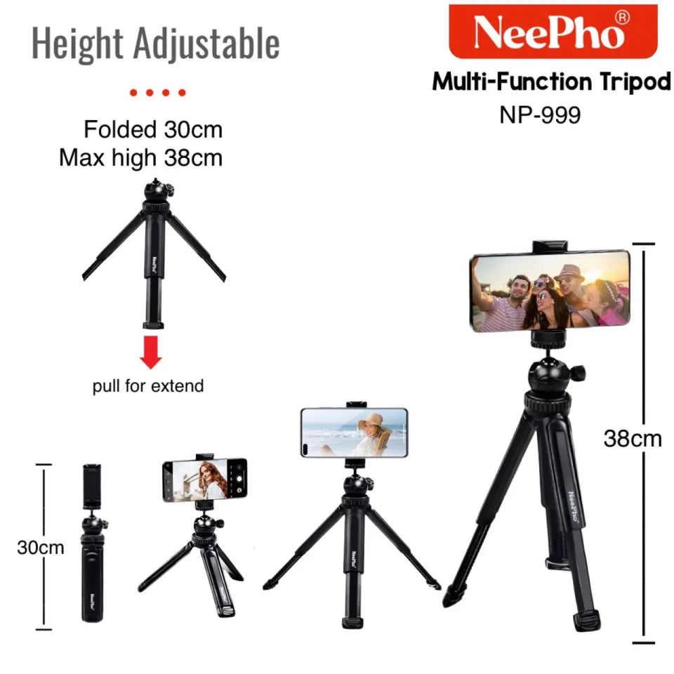 NP-999 2-in-1 Selfie Stick & Tripod | Universal Smartphone & Camera Mount