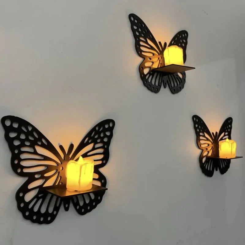 Wooden Butterfly Wall Shelf | Laser Cut MDF Wall Art Decor | Decorative Floating Shelf & Candle Holder | pack of 3