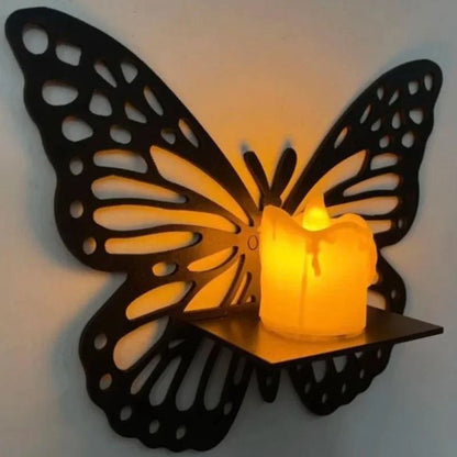 Wooden Butterfly Wall Shelf | Laser Cut MDF Wall Art Decor | Decorative Floating Shelf & Candle Holder | pack of 3
