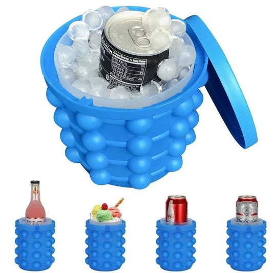 Silicone Ice Genie Cube Maker | 2-in-1 Ice Bucket Mold | Portable Soft Silicone Ice Cube Maker for Travel & Outdoor