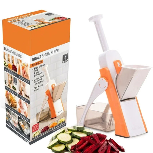 Brava Spring Vegetable Slicer Chopper | Manual Mandoline Cutter / Grinder | Multi-Function Fruit  &  Vegetable Slicer