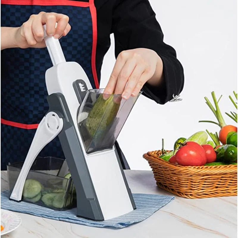 Brava Spring Vegetable Slicer Chopper | Manual Mandoline Cutter / Grinder | Multi-Function Fruit  &  Vegetable Slicer