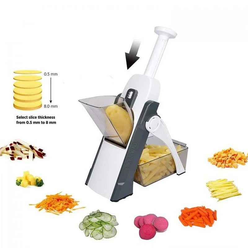 Brava Spring Vegetable Slicer Chopper | Manual Mandoline Cutter / Grinder | Multi-Function Fruit  &  Vegetable Slicer