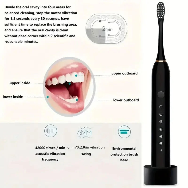 X3 Sonic Electric Toothbrush Rechargeable | USB Fast Charging Toothbrush with 5 Modes Deep Cleaning Whitening & Gum Care