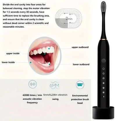 X3 Sonic Electric Toothbrush Rechargeable | USB Fast Charging Toothbrush with 5 Modes Deep Cleaning Whitening & Gum Care
