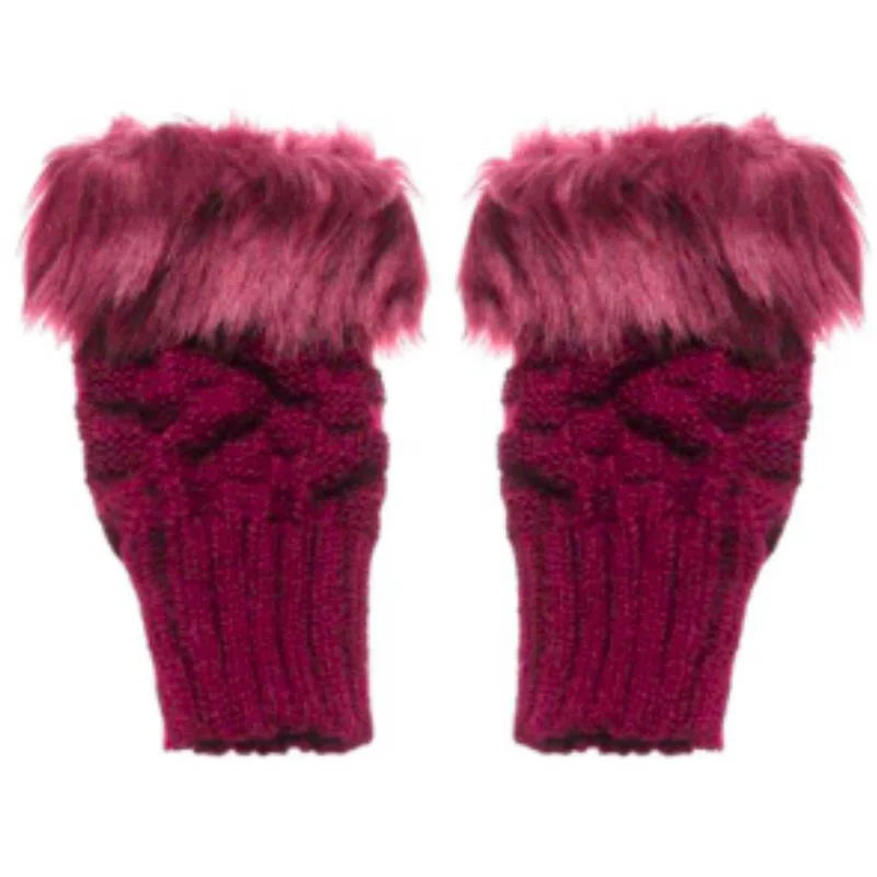 Women’s Faux Fur Fingerless Knitted Gloves | Warm Winter Hand Wrist Warmers | Soft, Stylish & Comfortable | Black