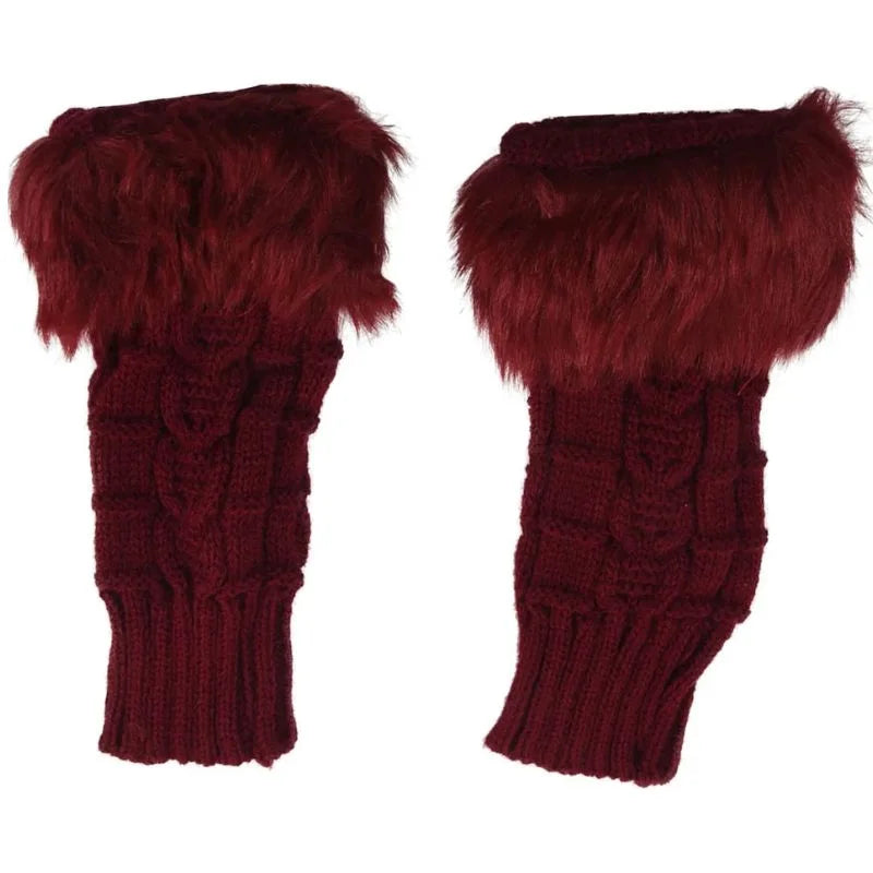 Women’s Faux Fur Fingerless Knitted Gloves | Warm Winter Hand Wrist Warmers | Soft, Stylish & Comfortable | Black