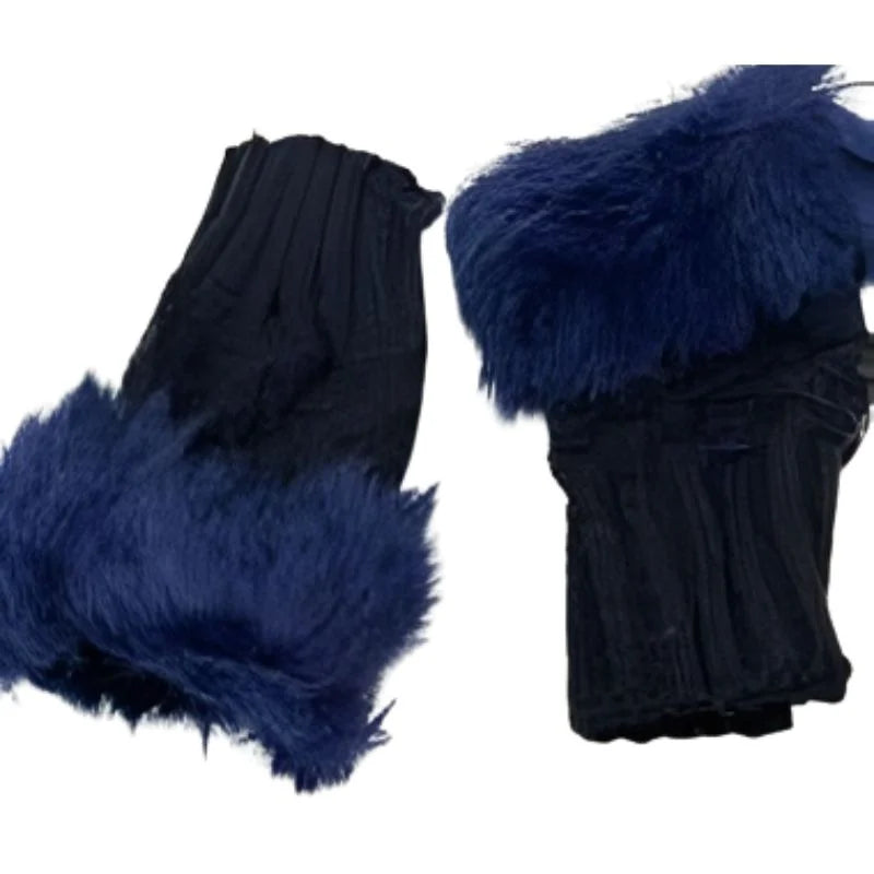 Women’s Faux Fur Fingerless Knitted Gloves | Warm Winter Hand Wrist Warmers | Soft, Stylish & Comfortable | Black