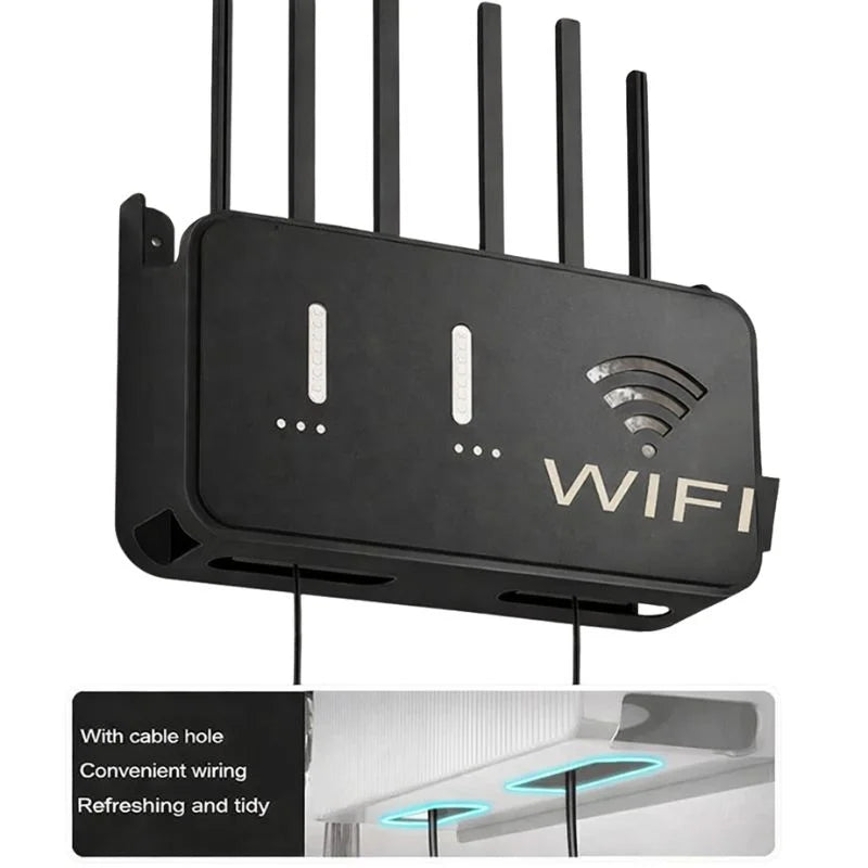 White  WiFi Router Storage Box & Wall Mount Shelf  Universal Cable Organizer | Space-Saving Holder for Modem, Set-Top Box & Smart Devices | Home & Office Use