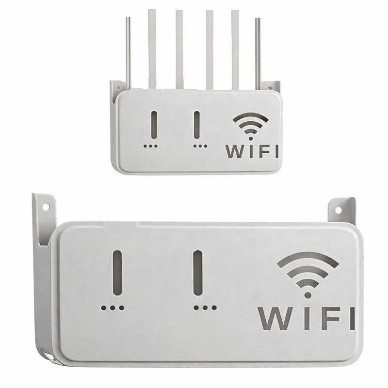White  WiFi Router Storage Box & Wall Mount Shelf  Universal Cable Organizer | Space-Saving Holder for Modem, Set-Top Box & Smart Devices | Home & Office Use