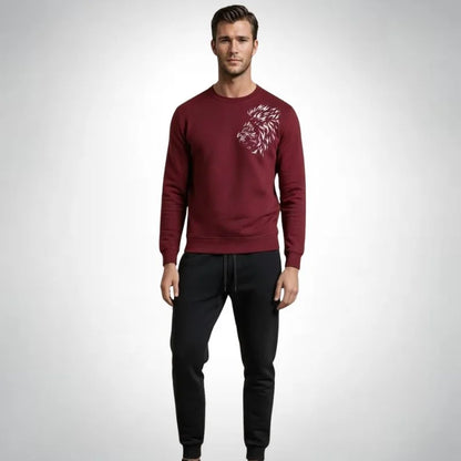 LION Printed Maroon  Tracksuit Sweatshirt & Trouser  | Warm & Comfortable Winter Wear | Large