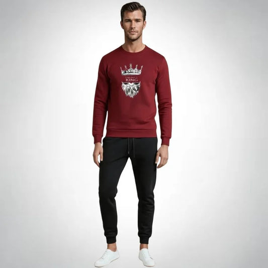 KING Printed Maroon Tracksuit Sweatshirt & Trouser | Warm & Comfortable Winter Wear | Large
