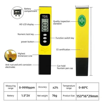 Digital TDS Meter  | LCD Water Quality Tester Pen for Drinking Water, RO Systems & Aquariums
