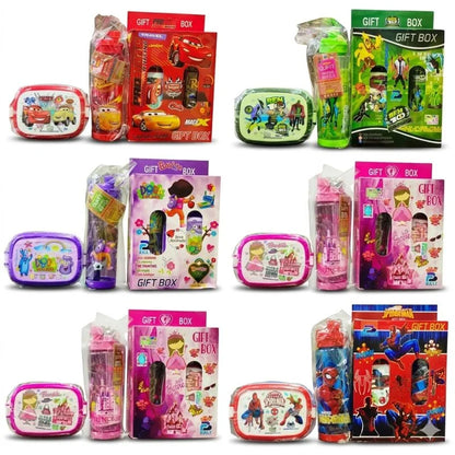 2-in-1 Kids Lunch Box & Water Bottle Set | School Combo Gift Pack with Bottle & Lunch Box | Multiple Cartoon Characters