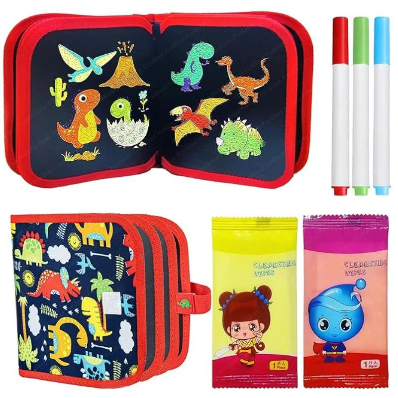 Erasable Doodle Drawing Book for Kids | Reusable Waterproof Activity Book with 3 Pens & 3 Wipes | Random Designs