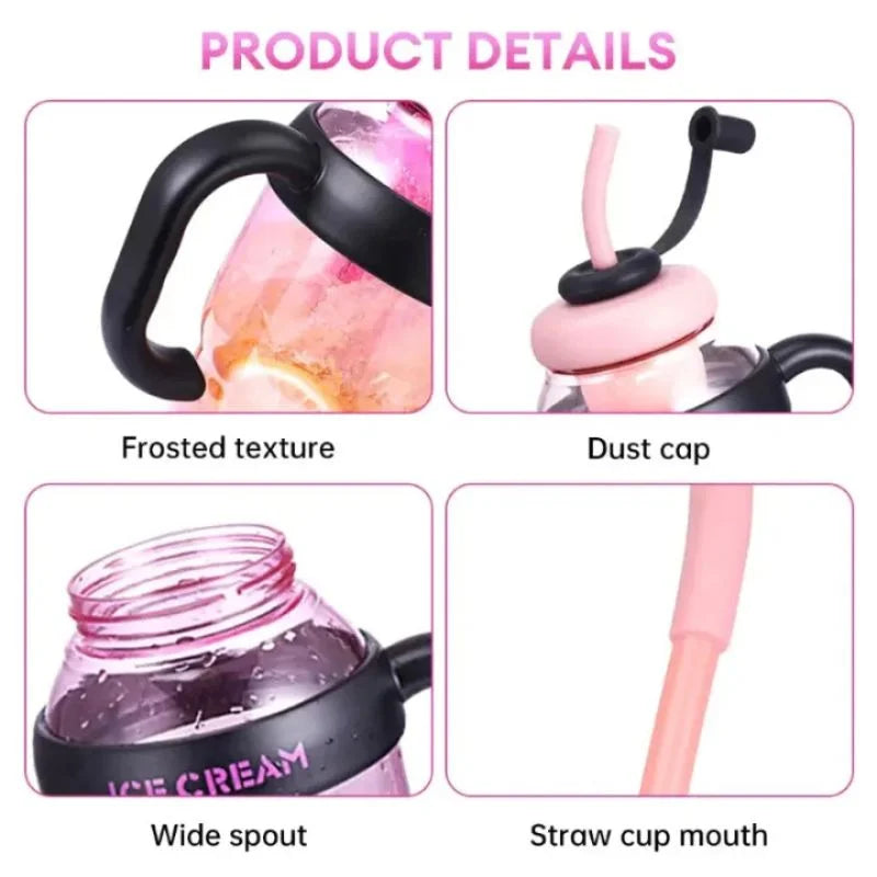 Ice Cream Water Bottle with Straw & Tea Infuser | 1400ml  |  | Large Capacity Gym & Summer Drink Bottle | Random color
