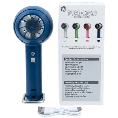TurboFan Rechargeable Mini Cooling Fan | Portable Handheld USB Turbo Fan with 3 Speed Modes | Random color
