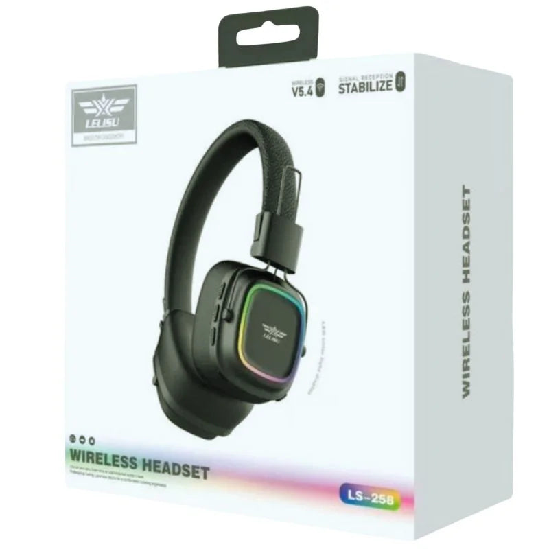 Lelisu LS-257 Wireless Stereo Headphones | Bluetooth 5.4 Over-Ear Headset with Type-C Charging & LED Lights