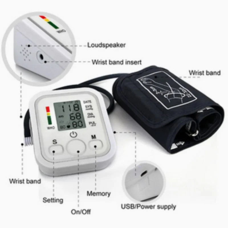 Digital Blood Pressure Monitor | Upper Arm Automatic BP Machine with Large LCD Display, Memory Storage & Voice Function for Home Monitoring