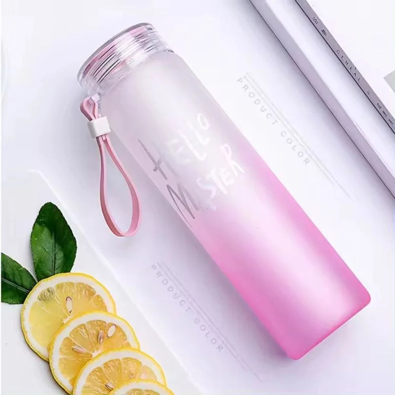 Pink Frosted Glass Water Bottle  |  Leak-Proof Insulated Bottle with Hello Master Decal Logo | 400ml