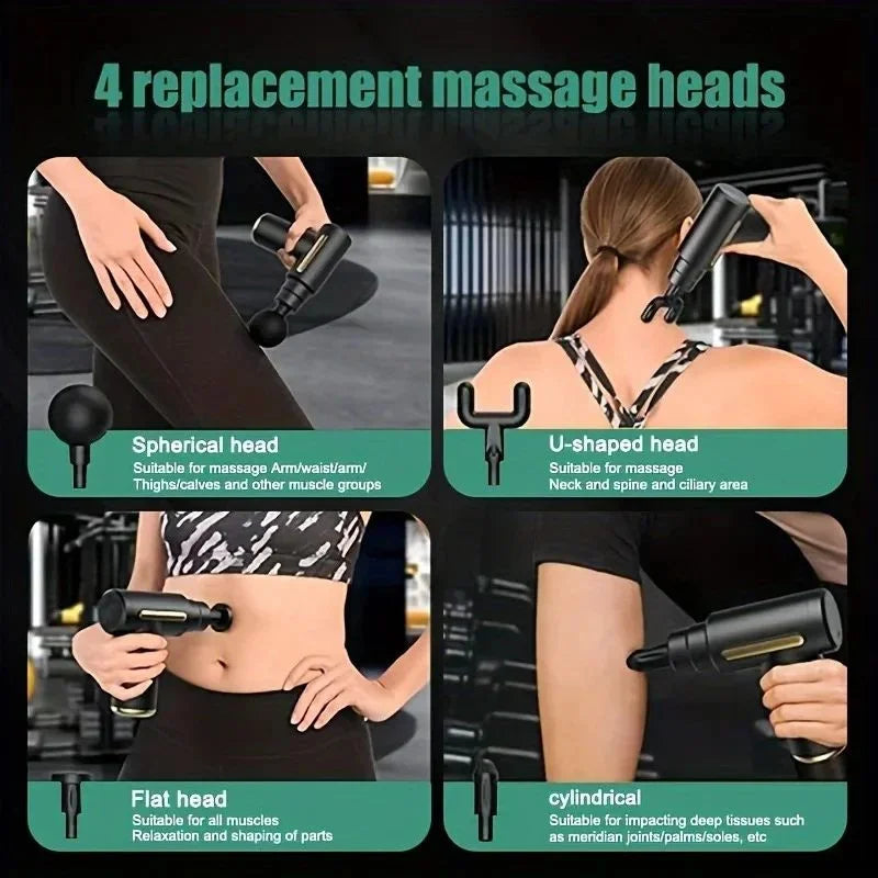 Deep Tissue Muscle Massage Gun | Fascia Relaxation Massage Gun with 6 Speed Levels & 4 Massage Heads | Random Color