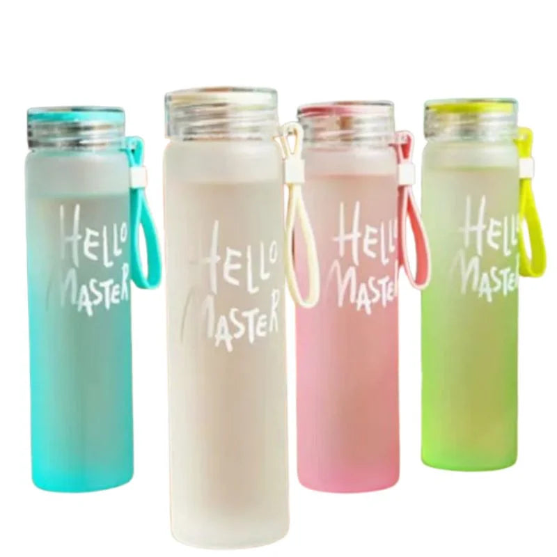 Pink Frosted Glass Water Bottle  |  Leak-Proof Insulated Bottle with Hello Master Decal Logo | 400ml