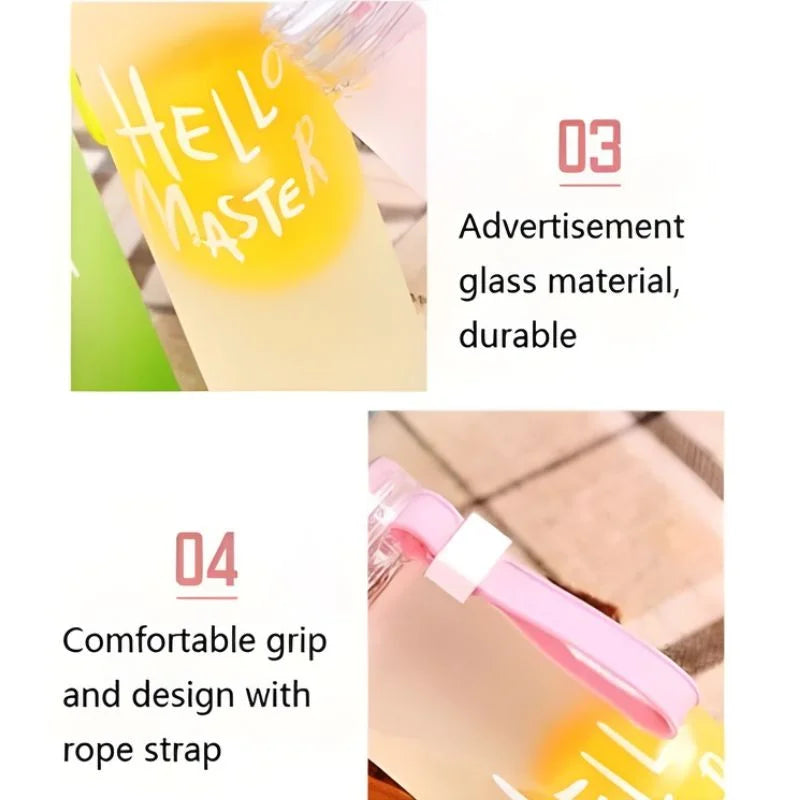 Pink Frosted Glass Water Bottle  |  Leak-Proof Insulated Bottle with Hello Master Decal Logo | 400ml