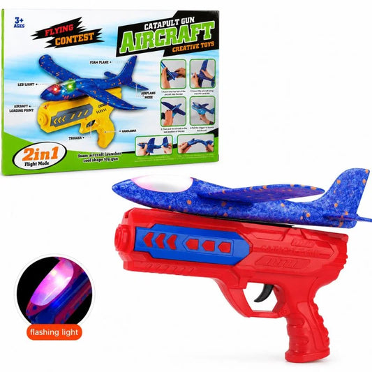 Catapult Gun Aircraft Toy for Kids | Foam Airplane Launcher Glider Flying Toy 2-in-1