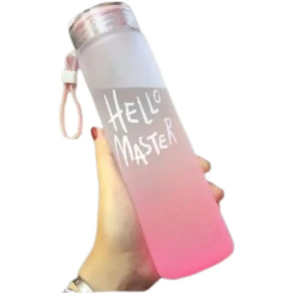 Pink Frosted Glass Water Bottle  |  Leak-Proof Insulated Bottle with Hello Master Decal Logo | 400ml