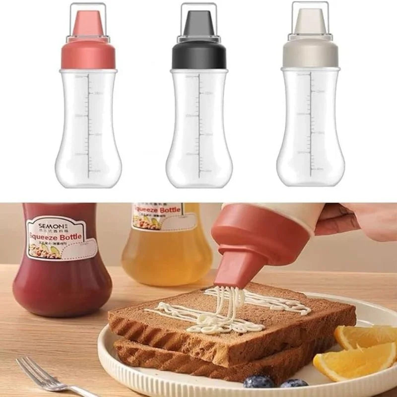 5 Hole Squeeze Sauce Bottle | Refillable Condiment Dispenser with Lid | Multipurpose Ketchup & Hot Sauce Bottle for Kitchen | Black Cap