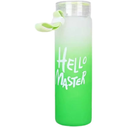 Green Frosted Glass Water Bottle  |  Leak-Proof Insulated Bottle with Hello Master Decal Logo | 400ml